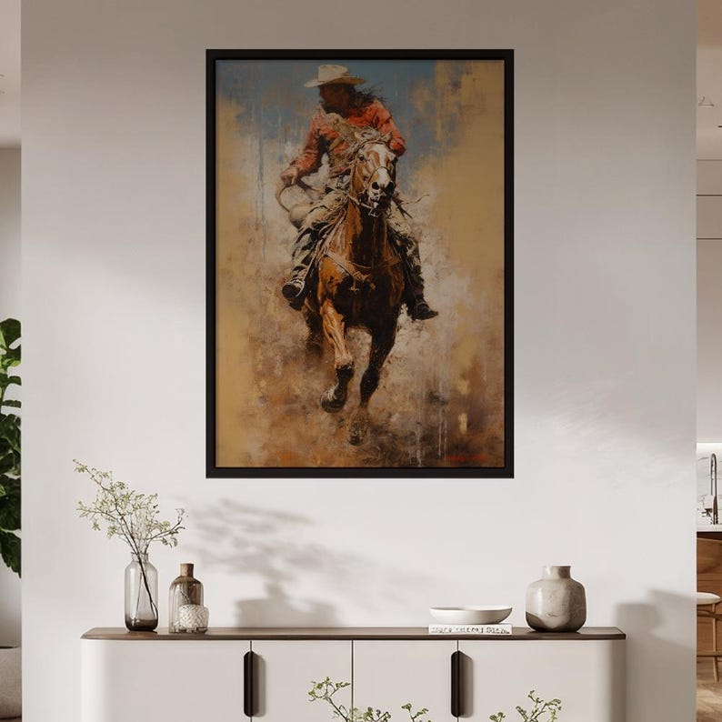 Western Cowboy Art Print - Galloping Horse Poster - Wild West Home ...