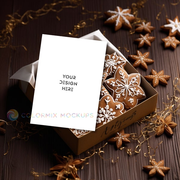 Christmas Greeting Card Mockup, Gingerbreads and Greeting Card Mockup, Greeting Card Mockup, 5x7'' Card Mockup, Christmas Gingerbreads