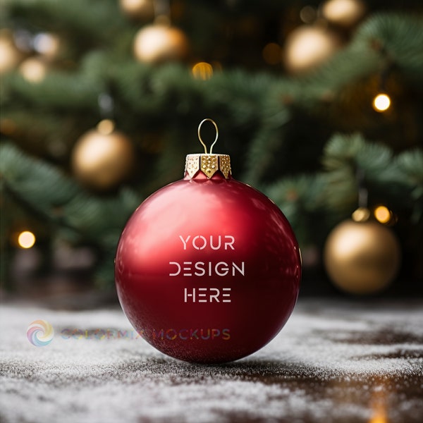 Red Christmas Bauble Mockup, Christmas custom Ornament Mockup, Ceramic red round Christmas Bauble Mockup, Add your own Design