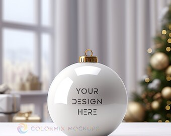 White Christmas Bauble Mockup, Christmas custom Design on round Bauble Add your own Design Styled Festive Photo Digital download  300Dpi