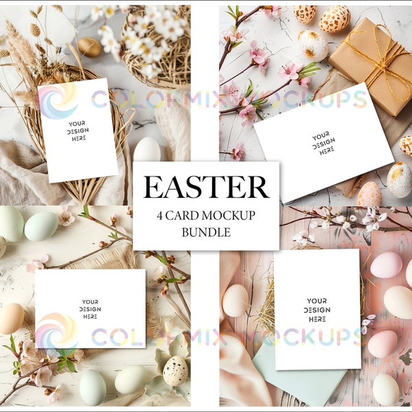 4 Easter Card Mockup Bundle Easter Card Bundle 5x7'' Card Mockup festive styled stock Photo Digital Download