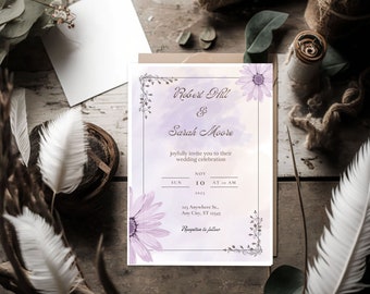 Purple Wedding Invitation, Floral Wedding Invitation, Printable Invitation,  Editable Invite, Wedding Invitation Template, Wedding Invite
