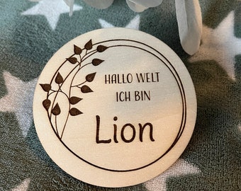 Hallo Welt ich bin, personalisierter Holzkreisel für Babys