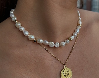 Gouden zoetwater barokke parel choker, unieke sierlijke parelketting, Sissy choker cadeau rozenkrans, mooie kraal bruidsmeisje bruiloft ketting