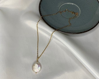 Coin Pearl Necklace Gold Chain, Baroque Pearl Pendant Necklace, Dainty Pearl Necklace Gold, Pearl Gold Necklace Single Pearl, Christmas Gift