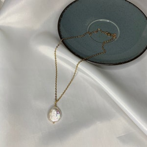 Coin Pearl Necklace Gold Chain, Baroque Pearl Pendant Necklace, Dainty Pearl Necklace Gold, Pearl Gold Necklace Single Pearl, Christmas Gift