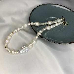 Mixed Baroque Pearl Choker Gold, Chunky Pearl Necklace, Pearl Necklace Gold, Unique Pearl Necklace, Dainty Pearl Necklace, Gift for Her