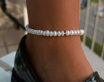 Baroque Pearl Anklet, Freshwater Pearl Ankle Bracelet, Dainty Anklet, Tiny Pearl anklet, Gold anklet, Boho Anklet Pearl, Best Birthday Gift