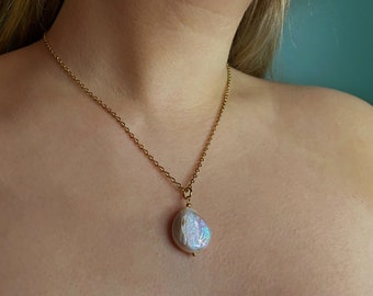Baroque Pearl Pendant Necklace, Coin Pearl Pendant Necklace, Dainty Pearl Necklace Gold, Pearl Gold Necklace Single Pearl, Christmas Gift