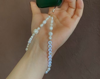 Custom Pearl Phone Charm: Beaded Phone Strap with Freshwater Pearls