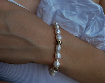 Süßwasser Barock Perlen Armband, 18K Gold Perle Armband für Frauen, unregelmäßige Perle Armband, echte Süßwasser Perle Armband, Geschenk für sie