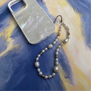 Freshwater Pearl Phone Strap, Pearl Phone Charm, Pearl Phone Chain, Cute Phone Charm, Beaded Phone Charm, Phone Charm Strap