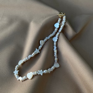 Muschel Perlen Halskette Herz, weiße Perle Choker Gold, Perle Muschel Halskette, zierliche Herz Halskette, natürliche Perle Halskette Stern, Geschenk für Sie