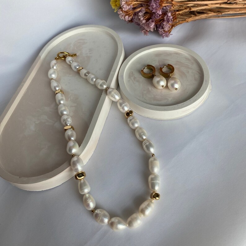 Wedding jewelry pearl set string of pearls necklace freshwater pearl necklace earings set Baroque Pearl choker chunky pearl necklace gift