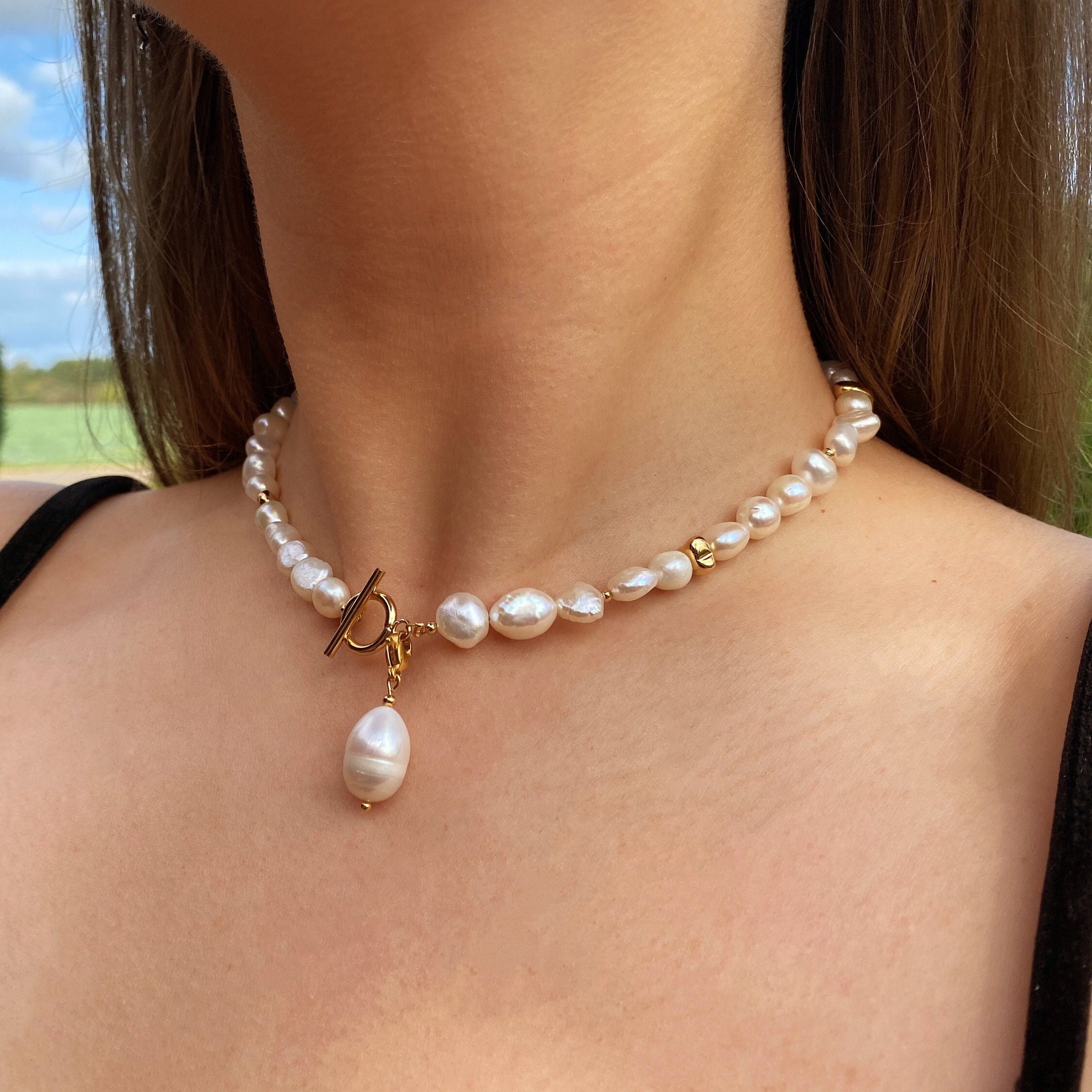 Baroque Pearl Choker: Freshwater Pearl Drop Pendant, Gold Wedding