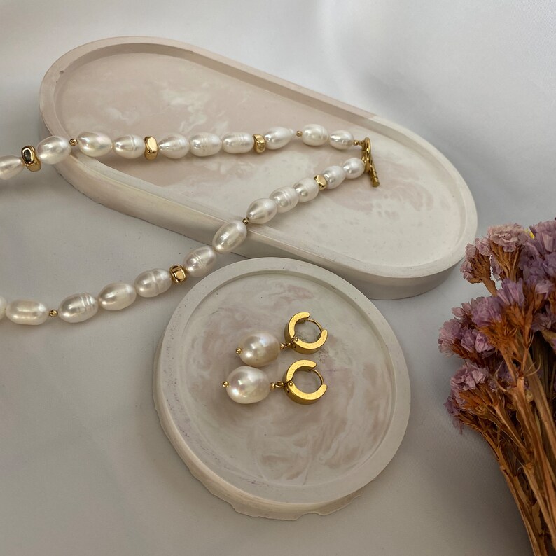 Wedding jewelry pearl set string of pearls necklace freshwater pearl necklace earings set Baroque Pearl choker chunky pearl necklace gift
