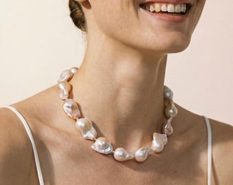 Grand collier de perles baroques, collier de perles baroques naturelles, collier de perles boule de feu, gros collier de perles baroques, collier de perles baroques