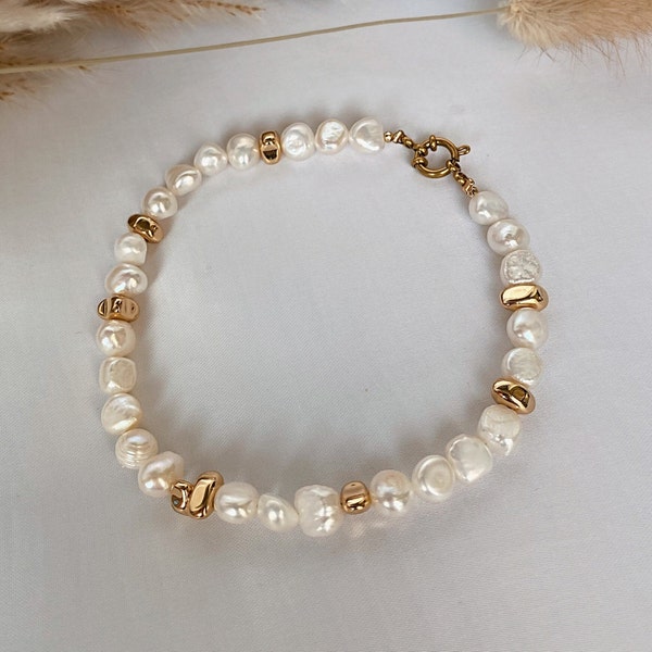 Natural Baroque Pearl Anklet, Freshwater Pearl Ankle Bracelet, Wedding Bridal Jewelry, Dainty Pearl Gold Anklet, Gold anklet, Gift for Her