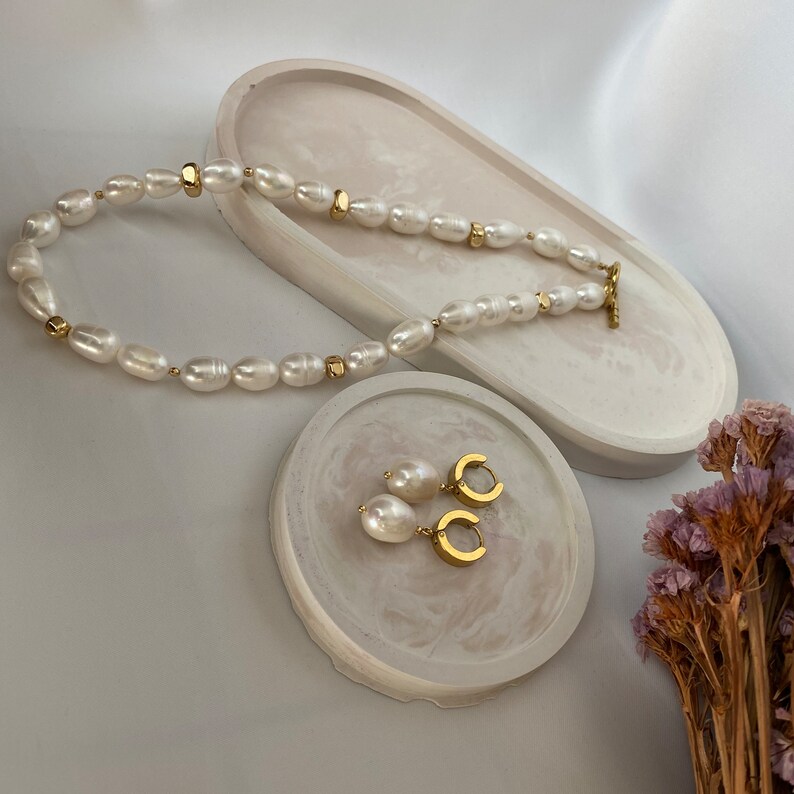 Wedding jewelry pearl set string of pearls necklace freshwater pearl necklace earings set Baroque Pearl choker chunky pearl necklace gift