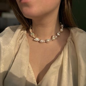 Large Baroque Pearl Necklace, Chunky Pearl Necklace, Irregular Pearl Necklace, Large Baroque Pearl Choker, Silver Baroque Pearl Necklace