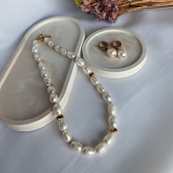 Wedding jewelry pearl set string of pearls necklace freshwater pearl necklace earings set Baroque Pearl choker chunky pearl necklace gift