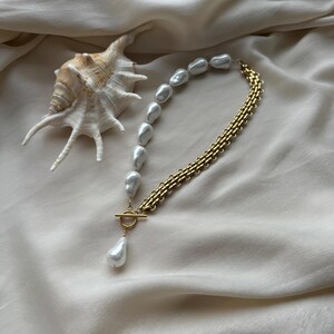 5-Piece Wholesale Half Pearl Half Chain Toggle Clasp Necklace main image 1