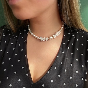 Pearl And Shell Necklace, Side Charm Necklace, Seashell Necklace, Pearl Shell Choker, Seashell Choker, Mother Of Pearl Necklace, Sea Choker
