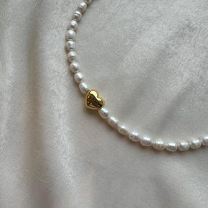 Side Charm Pearl Necklace, Pearl Necklace Gold Heart, Side Heart Pearl Necklace, Pearl Choker Heart, Chrome Heart Necklace, Heart Choker