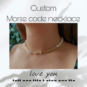Custom Morse Code Pearl Necklace: Personalized Gold Number Necklace