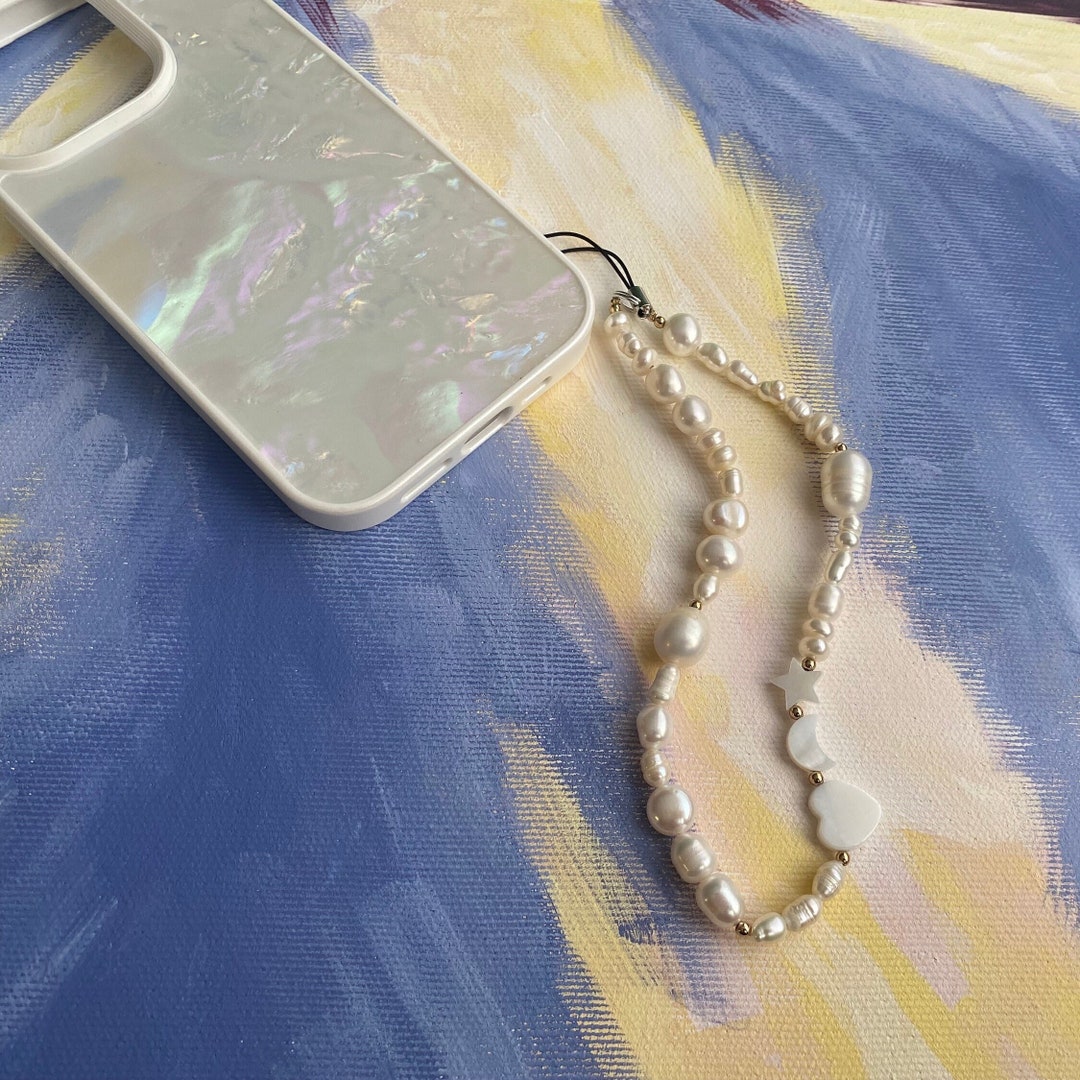 Shells Phone Charm Freshwater Pearl Phone Charm: Beaded Phone Strap With Shells - Etsy