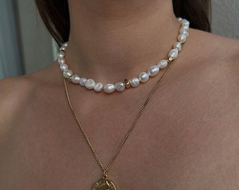 Gold Freshwater Baroque Pearl Choker, Dainty Pearl Necklace, Irregular Pearl Choker Gold, Beaded Pearl Necklace Gold, Best Birthday Gift