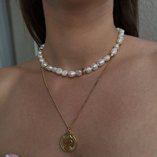 Gold Freshwater Baroque Pearl Choker, Dainty Pearl Necklace, Irregular Pearl Choker Gold, Beaded Pearl Necklace Gold, Best Birthday Gift