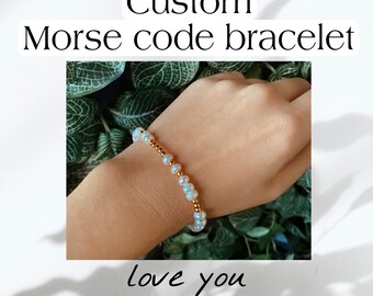 Pulsera de código Morse de perlas naturales, pulsera de código Morse personalizada, pulsera personalizada de perlas y oro, regalo de código Morse personalizado para ella