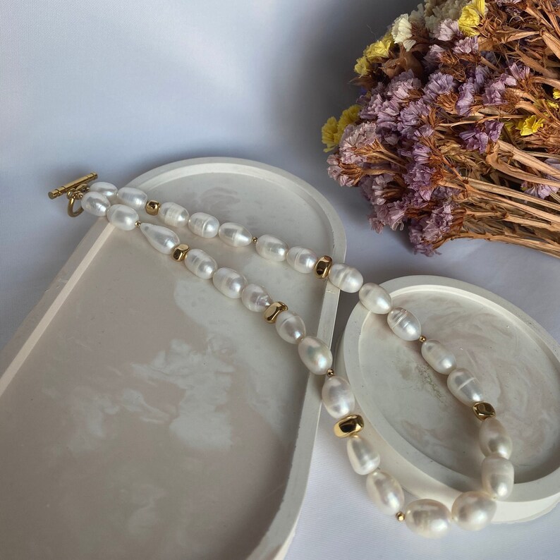 Wedding jewelry pearl set string of pearls necklace freshwater pearl necklace earings set Baroque Pearl choker chunky pearl necklace gift