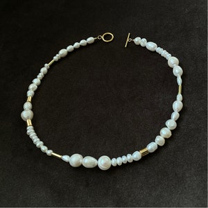 Mixed Pearl Necklace Gold, Baroque Pearl Gold Necklace, Dainty Pearl Necklace, Pearl Choker Gold, Best Gift For Her, Hand Made Jewelry