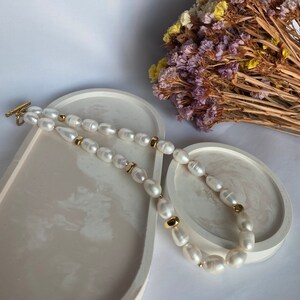 Wedding jewelry pearl set string of pearls necklace freshwater pearl necklace earings set Baroque Pearl choker chunky pearl necklace gift