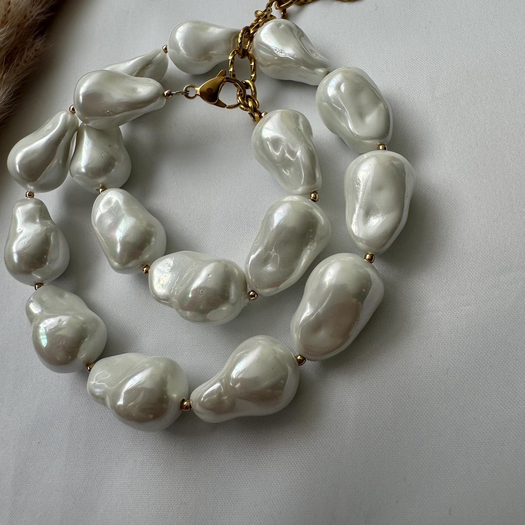Bethynas Baroque Pearl Choker Necklace - Irregular Boho Vintage Layered Chain, Bridal Wedding Jewelry For Women
