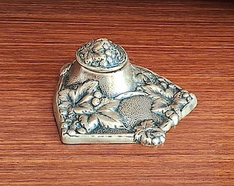 Inkwell, Antique brass inkwell, art nouveau inkwell, ink pot, home office, rare