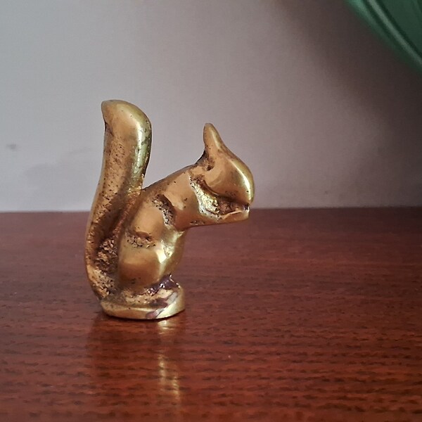 Brass squirrel, vintage brass miniature squirrel figurine.