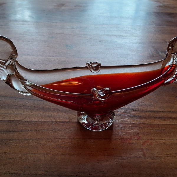 Murano red glass Gondola, vintage Murano glass gondola, hand blown, vintage Murano glass ashtray