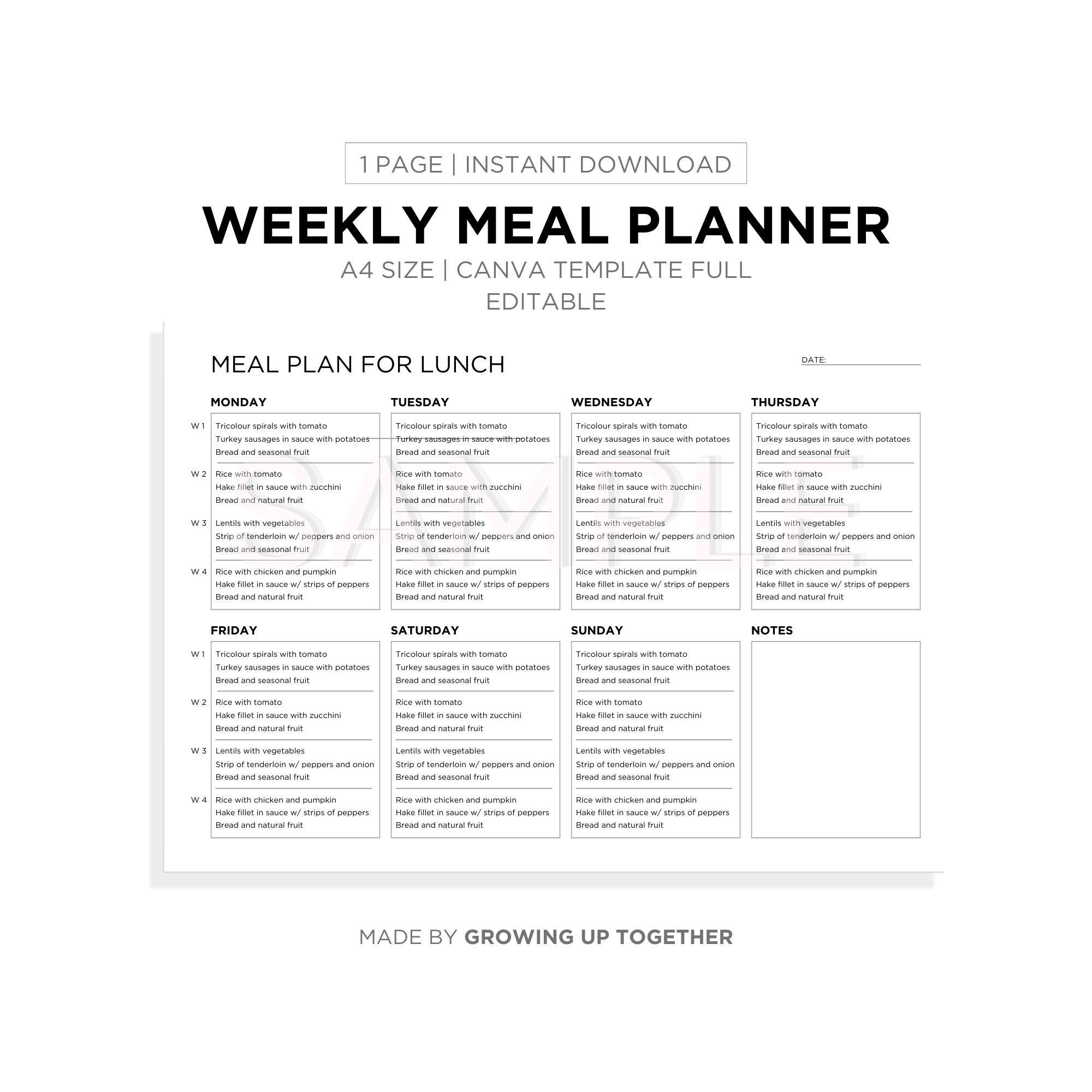 Printable Weekly Meal Planner Landscape, Canva Template Full Editable ...