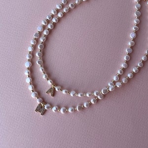 Personalized choker with natural pearls and letter. Length 37.5 cm + 5 cm extension cord. Necklace with a letter. Pendant letter. White pearls. Cute letter choker.gift for the day of St.Nicholas.gift for her. gift for Christmas.gift for a bridesmaid.