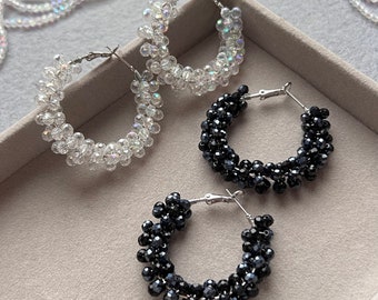 Crystal Beads Hoop Earrings, Beaded Hoop Earrings for Women, Gift for Her