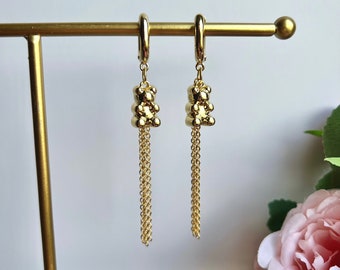 Women's gold drop earrings, Earrings with chain, Long earrings, Gummy bear, Christmas ideas