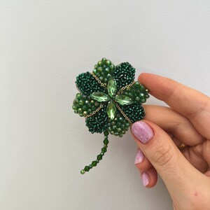 Four leaf clover brooch Green clover Lucky clover Embroidered clover Embroidered flower image 8