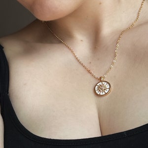 Sun pendant on gold chain, Gold Coin chain, Necklace coin Perl, Basic necklace chain image 5