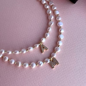 Персонализированное первоначальное ожерелье, золотое жемчужное ожерелье, ожерелье с золотыми буквами, идея рождественского подарка для нее image 9