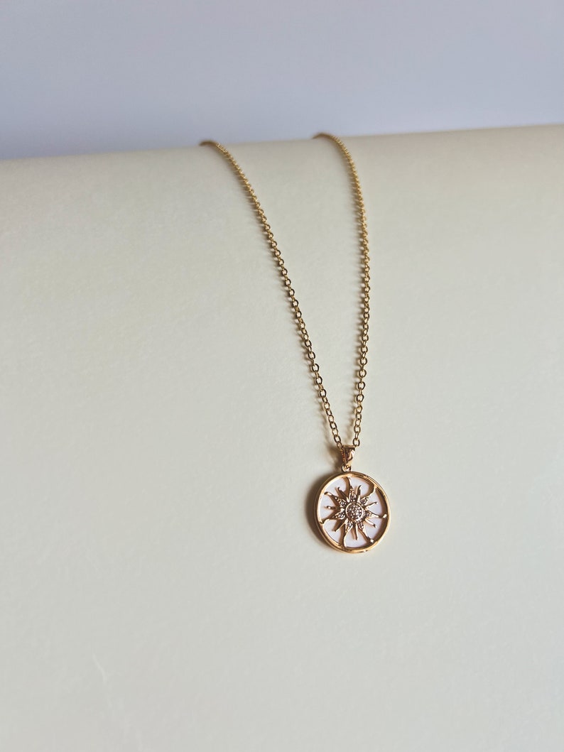 Sun pendant on gold chain, Gold Coin chain, Necklace coin Perl, Basic necklace chain image 7