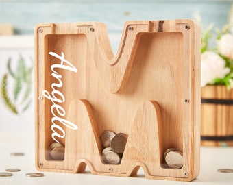 Personalized Letter Bank Custom Initial Coin Bank With Name Wooden Piggy Bank for Boys/Girls Wood Gift For Kids Christmas Gift for Children