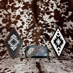 Black Tooled Western Wallet with Daisies